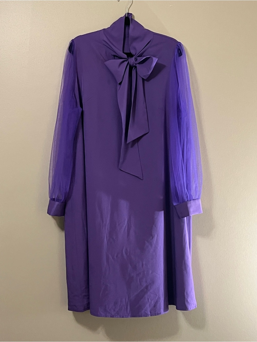 Purple Bow Neck A-Line Dress